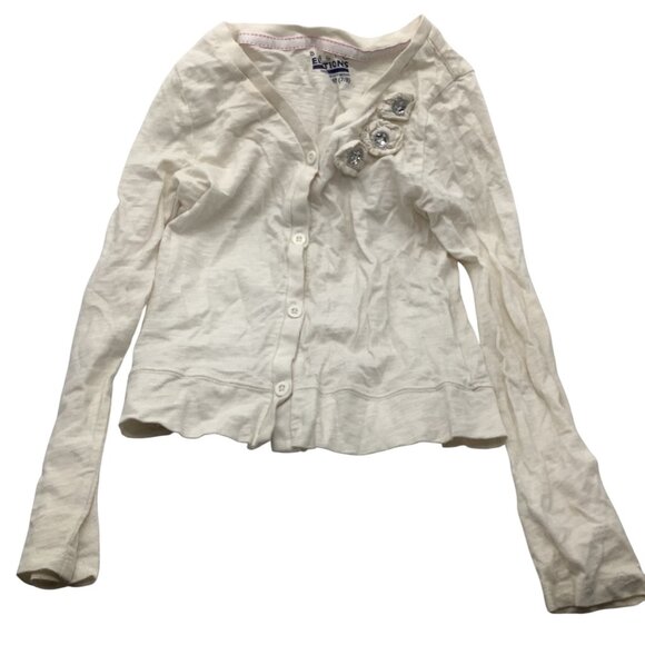 Basic Editions Girls White Shirt With Embellished Flowers Size M 7/8 - Picture 1 of 9